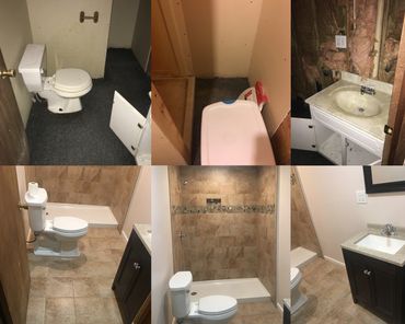 Basement bathroom remodel with custom plumbing and tile