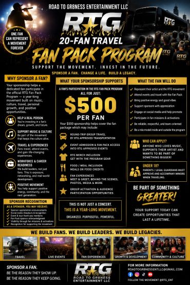 Artist Fan Pack travel 12 month 20 states 10 city’s each