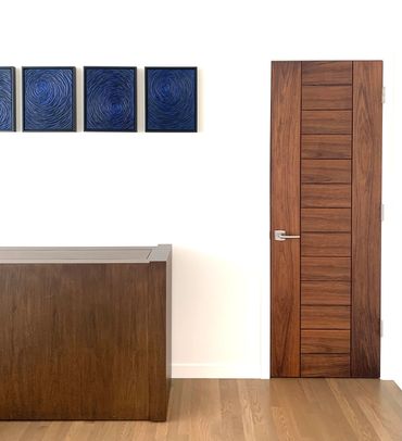 Walnut doors, modern home, artwork
