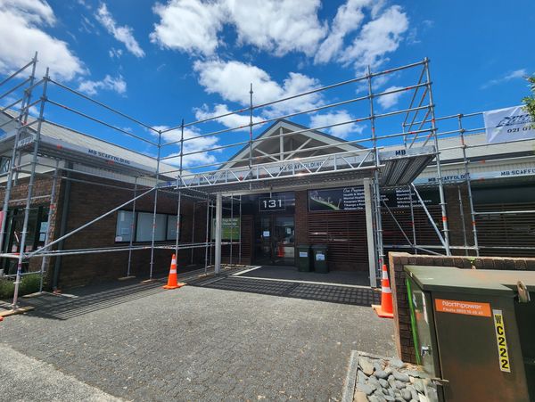 Scaffolding around a commercial building at the Whangarei town basin