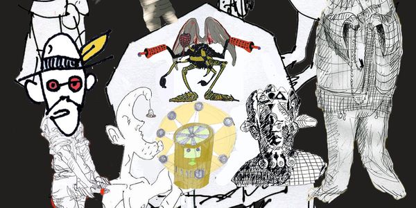 Here are my nine nomads around a table keeping the evil BeeHellZeeBug under control