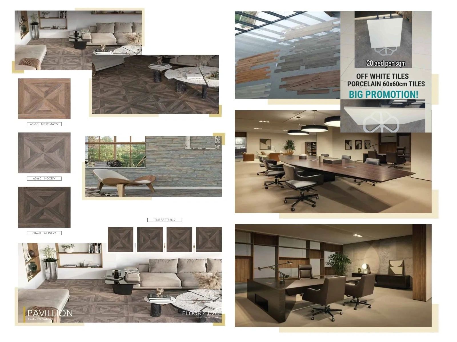 Modern indoor tiles and stylish office interiors with elegant wooden and porcelain flooring.