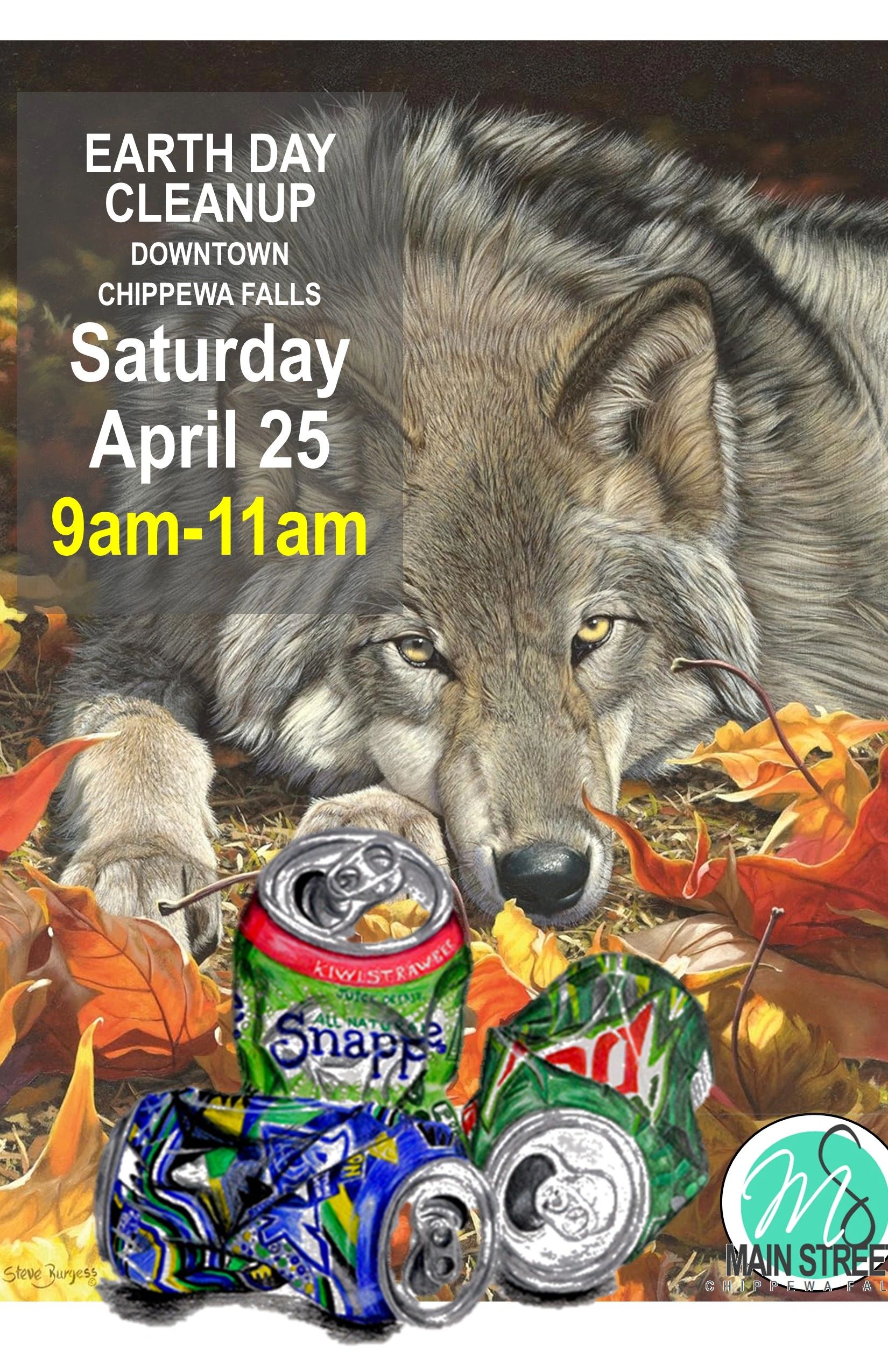 laying wolf with crushed soda cans