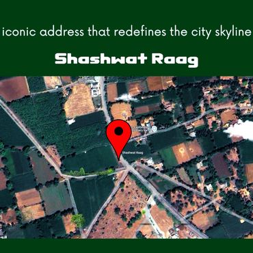 A satellite view highlighting Shashwat Raag location with a large red map pin.