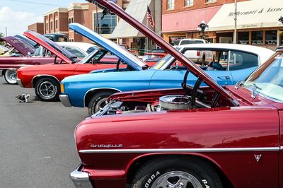 Line of classic cars in downtown Alva, Oklahoma.