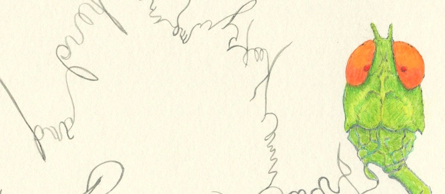 Cursive critter gouache ink text art on archival paper