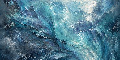Abstract blue swirling ocean with poetic title.