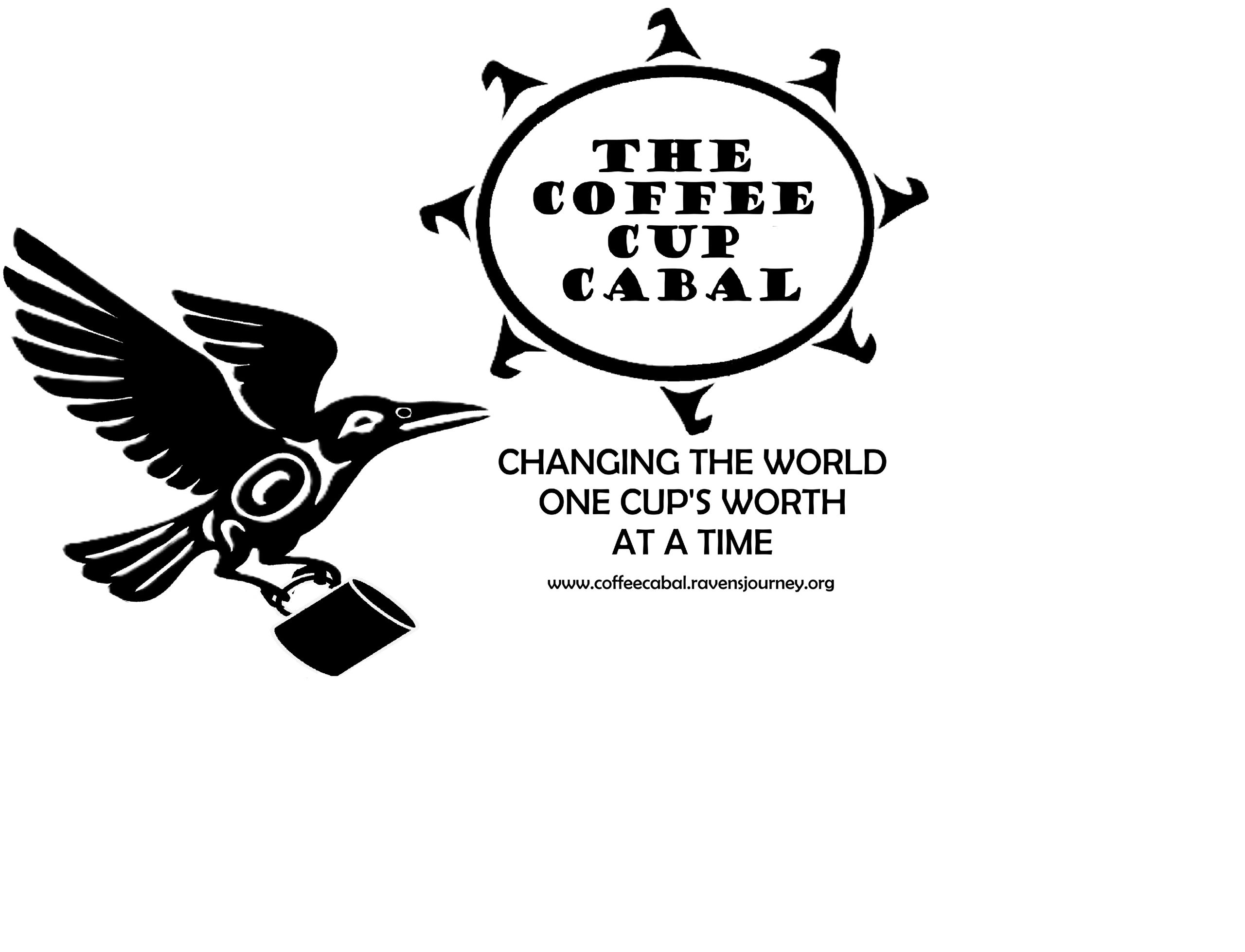 Journey, the raven, carrying a coffee cup in its talons, flies up and towards the sun.