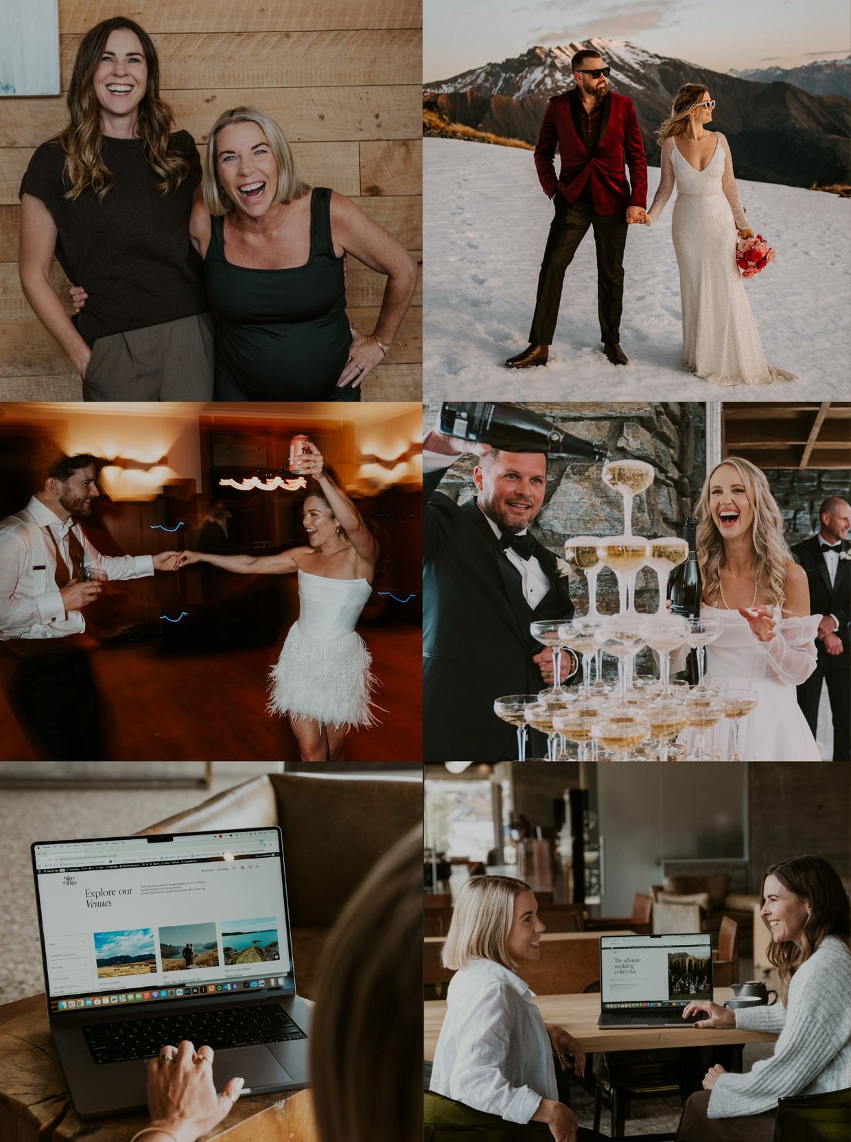 Collage showing weddings, celebrations, and planning with joyful moments.