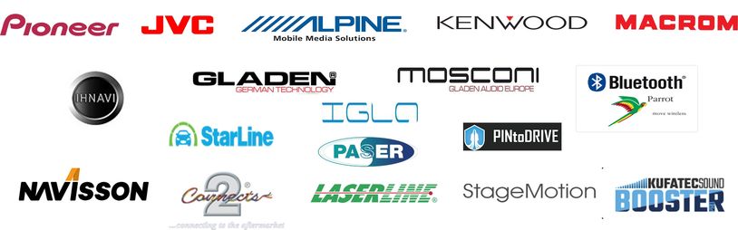 marcas que trabajamos en Audiovitor Pioneer alpine kenwood macrom navisson gladen mosconi parrot