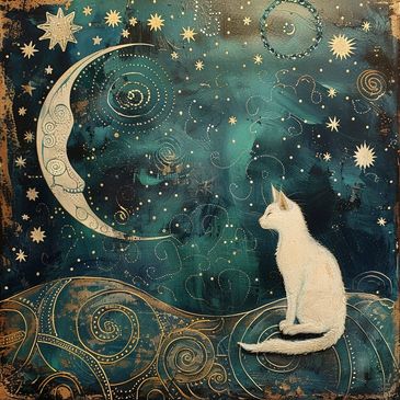 white cat looks at moon and stars in the night sky overcome insomnia naturally easily fast