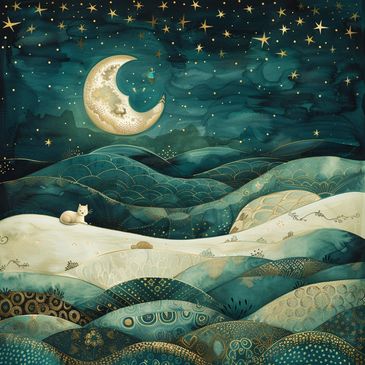 white cat in patchwork field moon in sky heal insomnia fast without medication start sleeping again