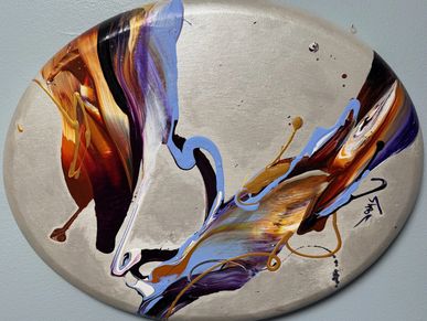 Bursts of Jonas' blended colors, flowing together on a cream/silver background!