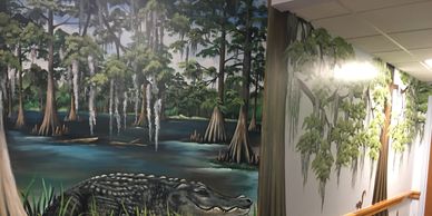 Swamp scene in a business lobby.