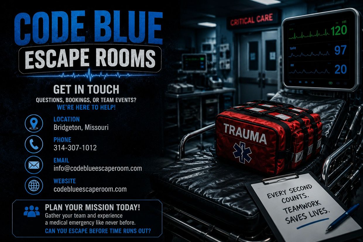 Medical emergency-themed escape room called Code Blue Escape Rooms in Bridgeton, Missouri.