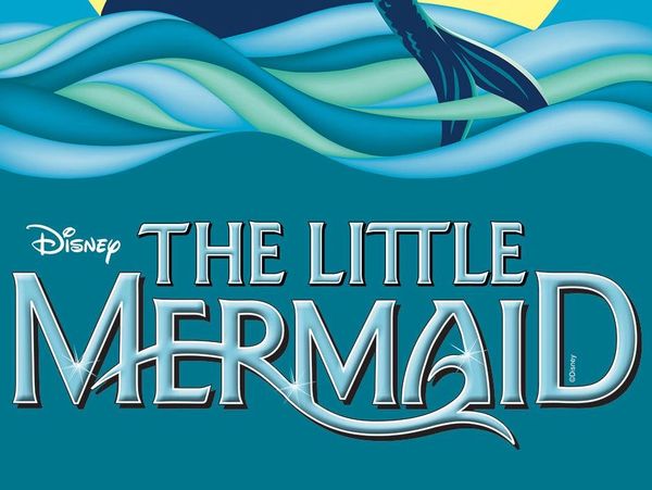 Disney's The Little Mermaid logo with ocean waves and a whale tail.