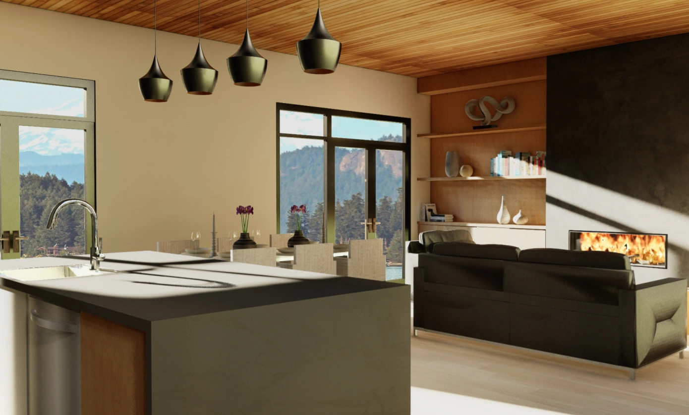 Open plan living of the northwest modern longhouse design