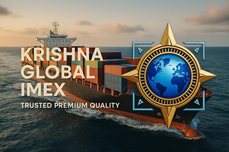 A cargo ship with colorful containers and a global shipping logo at sea.