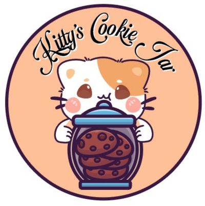 Cute cat holding a cookie jar with the text Kitty's Cookie Jar.