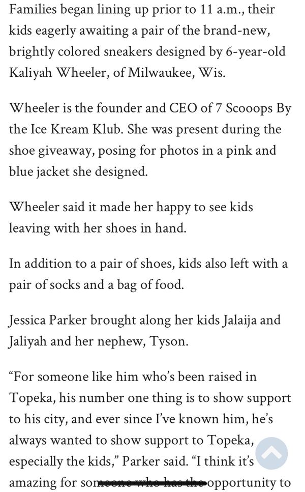 Kaliyah Wheeler  1st Annual 300 pair shoe give away W/ T-rell Topeka KS (year 2000)