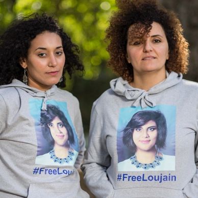 Emna Mizouni and Rula Asad campaigning for the Freedom of their friend Loujain AlHathloul