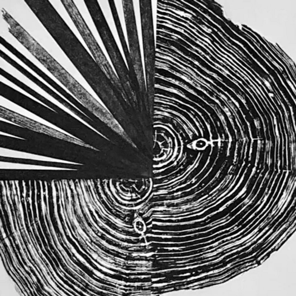 Relief print collage (Tree trunk cross-section & picture frame relief print collage).