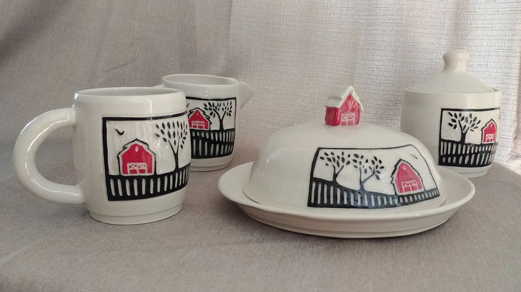 Vermont Farm Series. Prices available upon request. Black, red and cream white stoneware. Free deliv