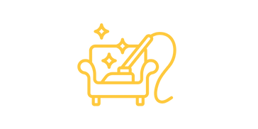 A yellow icon featuring a vacuumed club chair and sparkles by Happy Valley OR Move-out Cleaners