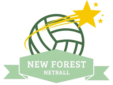 Logo of New Forest Netball with a netball and shooting star.
