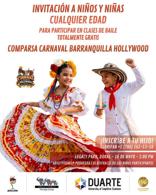 Invitación a niños para clases de baile gratis en Carnaval Barranquilla Hollywood.