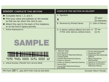 Certified Return Receipt Form