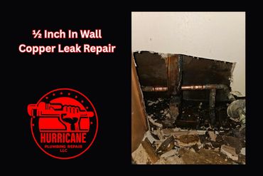 Copper pipe leak repair inside an opened wall by Hurricane Plumbing.