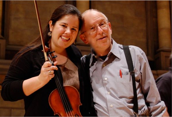 Allen Shawn with violinist Juliana Athayde, 2010, during rehearsals of Violin Concerto
