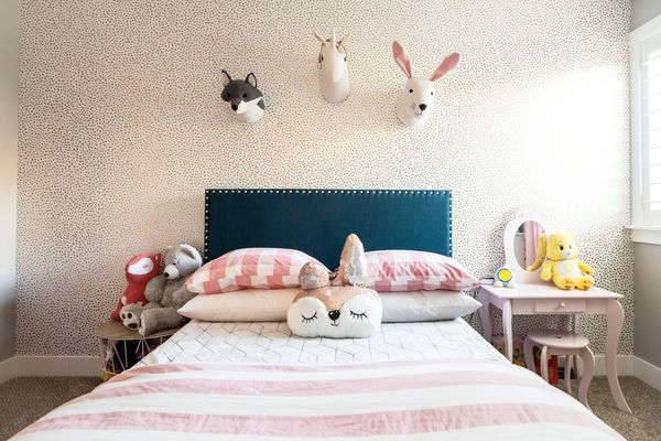 Child's Full Bed with Wallpaper