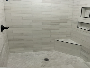 From Redguard prep to finish wall marble tile and floor tile install with seat