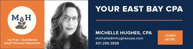 Michelle Hughes' slogan image features logo, photo and slogan 'Your East Bay CPA'