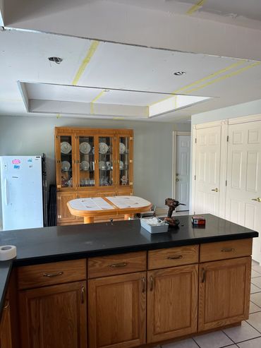 Kitchen with ongoing ceiling renovation.