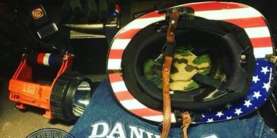 A helmet with US flag skin