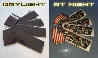 US flag decals in different designs, daylight vs at night look