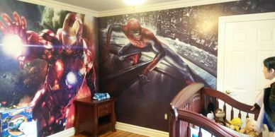 Spiderman and ironman wallpaper for a child's room