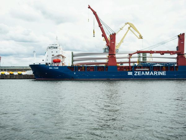 Cargo ship Zeamarine docked at port.