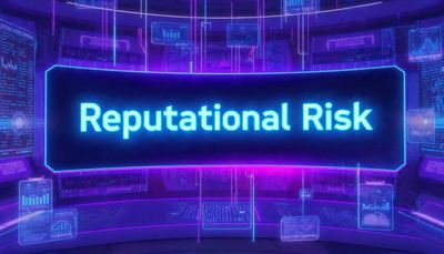 Image of the lettering "Reputational Risk" over a blue and purple high tech background