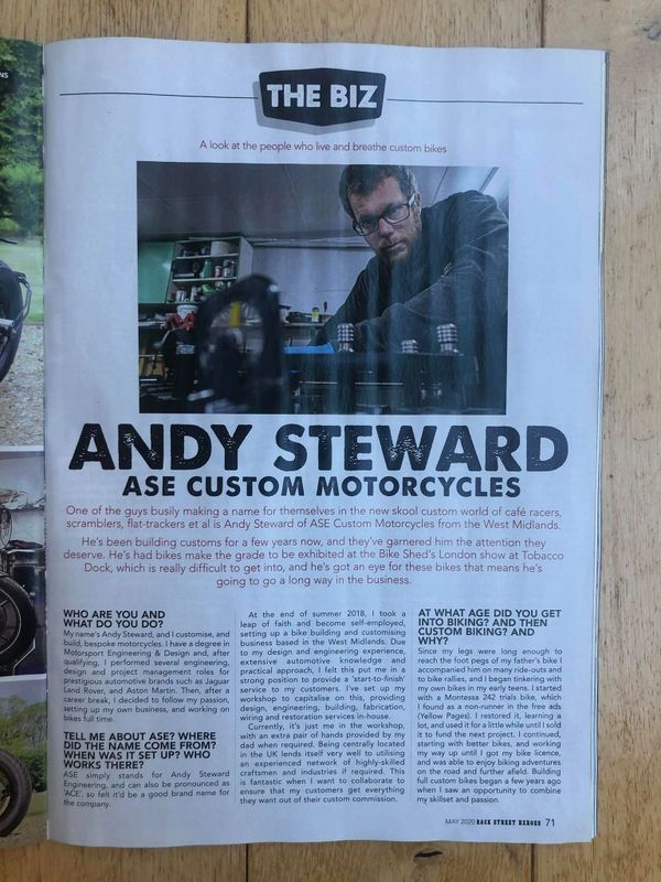 Magazine article for ASE Custom motorcycles