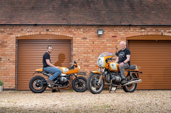 Father and Son, BMW R 90s & R nine T racer S in iconic Daytona orange livery