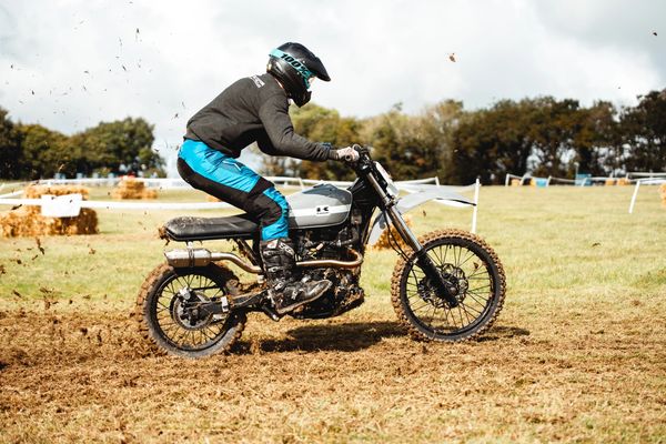 2001 Kawasaki KLR 650 transformed into a retro-inspired Scrambler at Bikeshed festival 2019.
