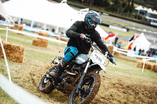 Riding custom Kawasaki KLR 650 at the Bikeshed festival