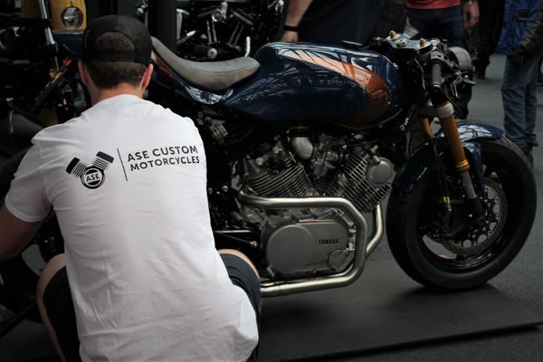 ASE Custom motorcycles Yamaha XV920 Virago build at the Tobacco dock London 2019 Bike shed show