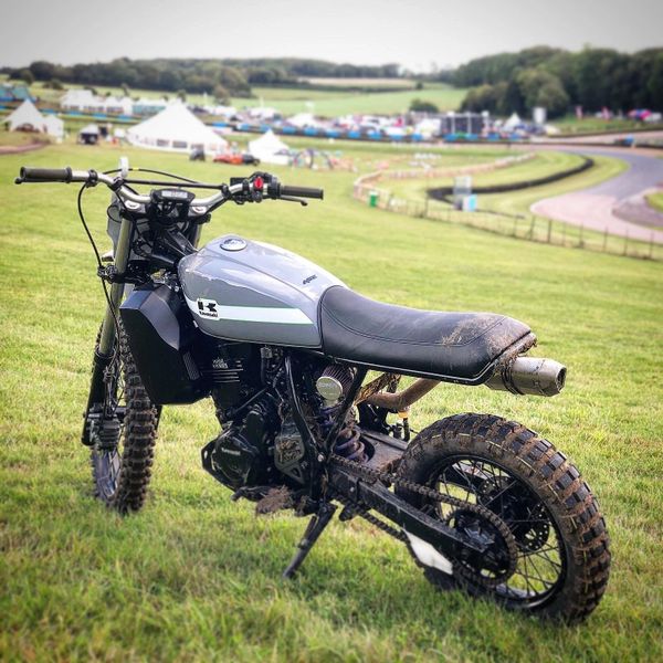 2001 Kawasaki KLR 650  transformed into a retro-inspired Scrambler at Lydden hill race circuit.