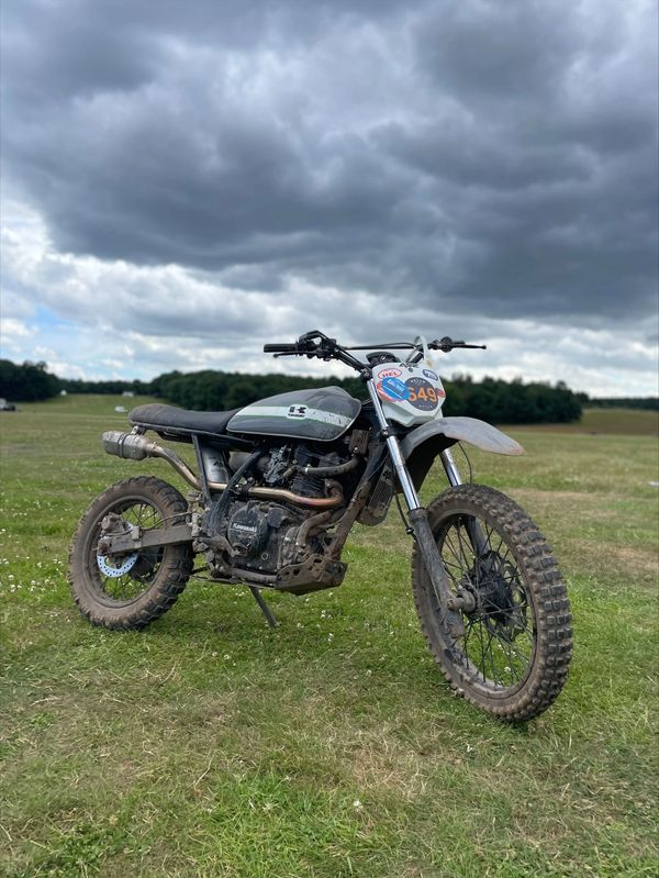 2001 Kawasaki KLR 650 donor bike transformed into a retro-inspired Scrambler