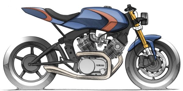 Concept sketch of Yamaha Virago café racer XV920 custom bike built by ASE Custom motorcycles